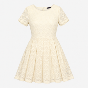 Cream Circle Lace Short Sleeve Fit & Flare Dress