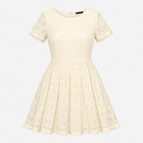 Cream Circle Lace Short Sleeve Fit & Flare Dress