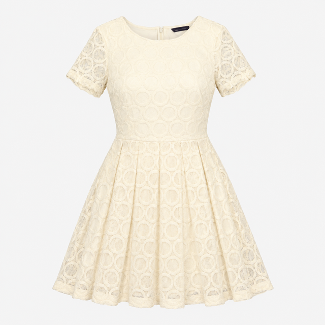Cream Circle Lace Short Sleeve Fit & Flare Dress