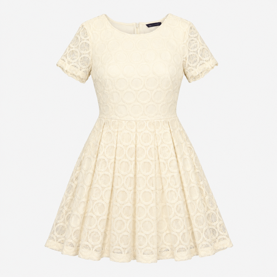 Cream Circle Lace Short Sleeve Fit & Flare Dress