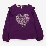 T-Shirt Long Sleeved Purple Embroidered Heart 