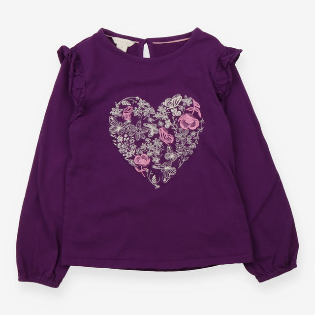 T-Shirt Long Sleeved Purple Embroidered Heart 