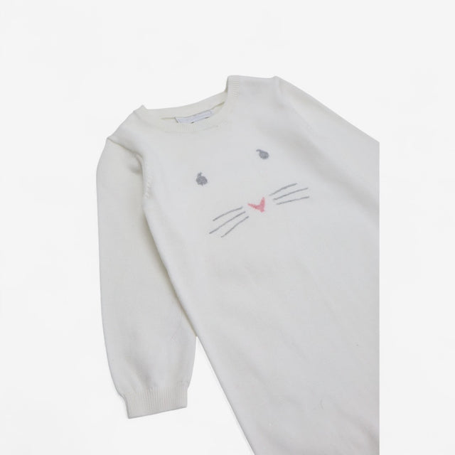 Romper Knit White Mouse Face