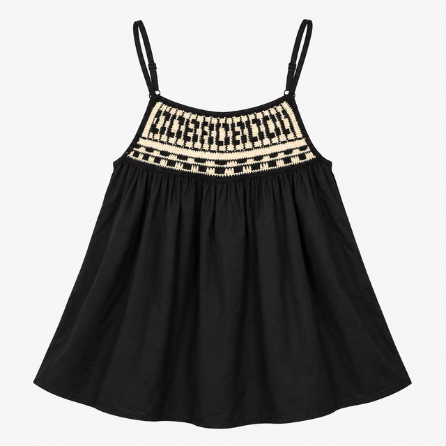 Black and Cream Embroidered Camisole Top