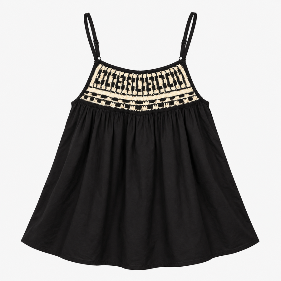 Black and Cream Embroidered Camisole Top