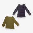 Tee LS rib 2pc green grey blue stripe
