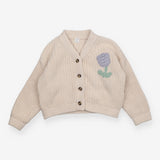 Cardigan Knit Cream with Blue Flower Applique