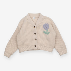 Cardigan Knit Cream with Blue Flower Applique