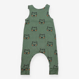 Jersey Romper Green with Tiger Drawing Faces