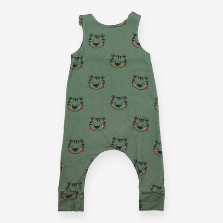 Jersey Romper Green with Tiger Drawing Faces