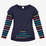 Maternity & Nursing top in navy with striped sleev