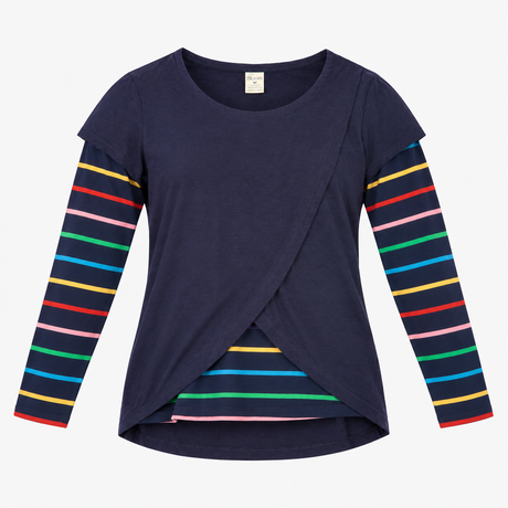 Maternity & Nursing top in navy with striped sleev