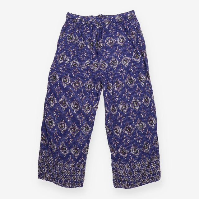 Wide Leg Trousers Blue Boho Print Tie Waist