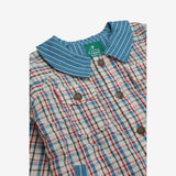 Shacket with blue striped collar