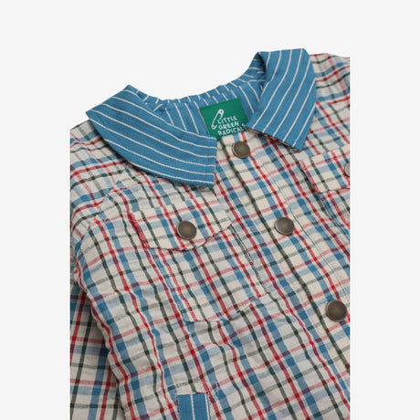 Shacket with blue striped collar