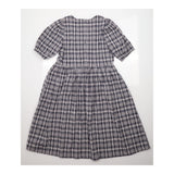 Navy & White Check Puff Sleeve V-Neck Midi Dress