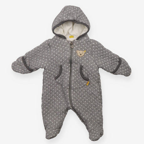 Pramsuit grey white spot teddy