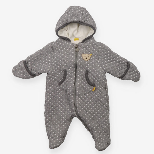Pramsuit grey white spot teddy