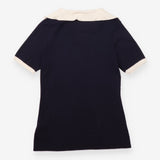 Silk Blend Contrast Collar Short Sleeve Knit Top