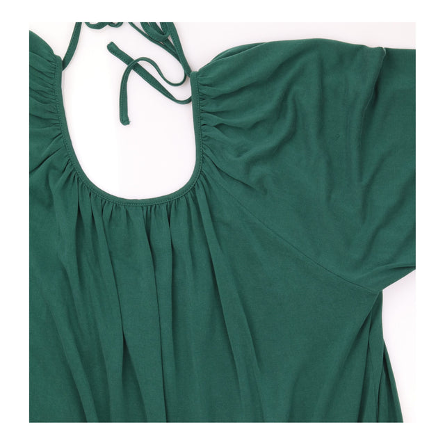 Forest Green Modal Blend Gathered Neck Tie Back Lo