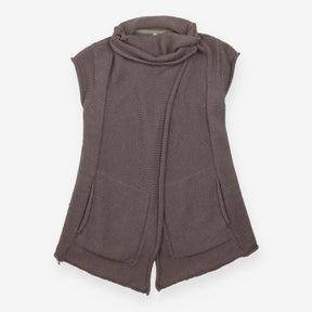 Taupe Wool Blend Sleeveless Cardigan
