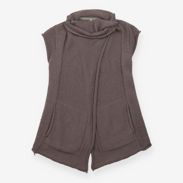 Taupe Wool Blend Sleeveless Cardigan