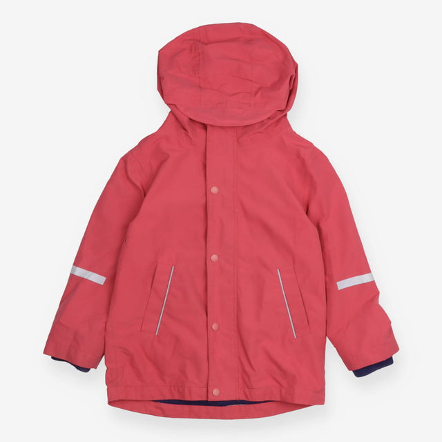 Pink berry coat with blue and white striped fleece