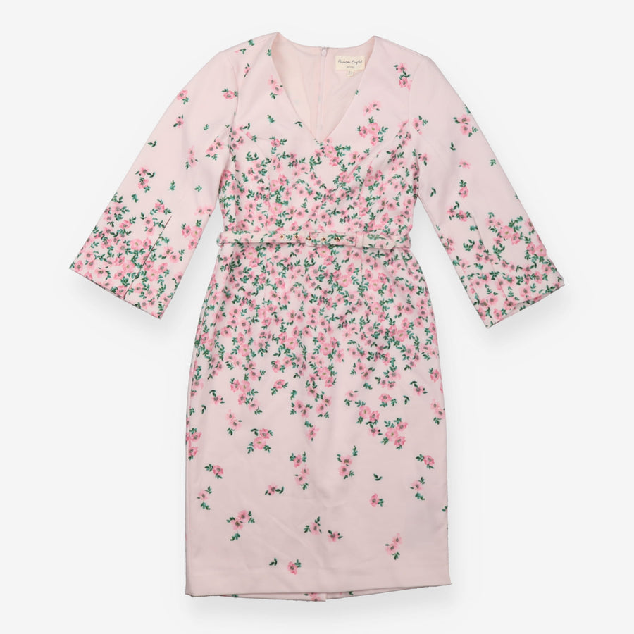 Midi Dress Blush Pink Floral Belted Petite