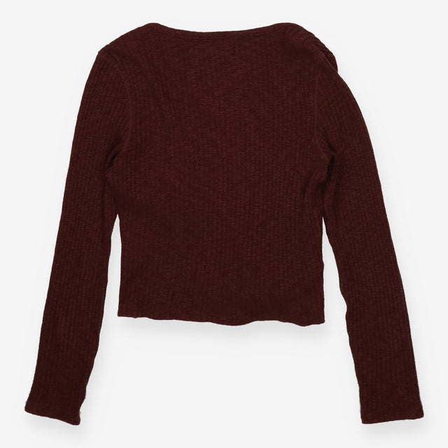 Brown ribbed knit tie up cardigan