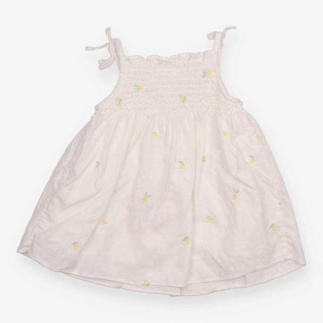 Dress Tie Strap White and Embroidered Lemons