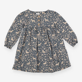 Dress Long Sleeve Blue Deer Print