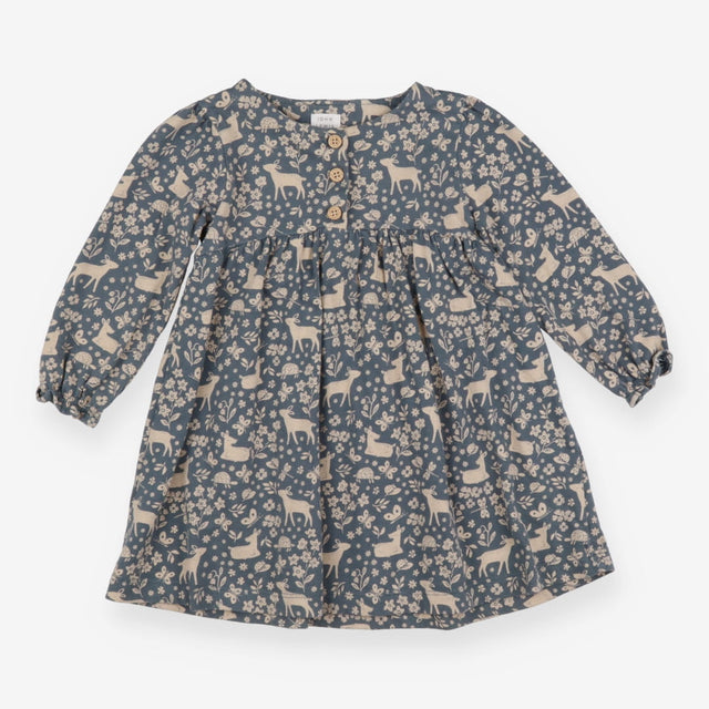 Dress Long Sleeve Blue Deer Print