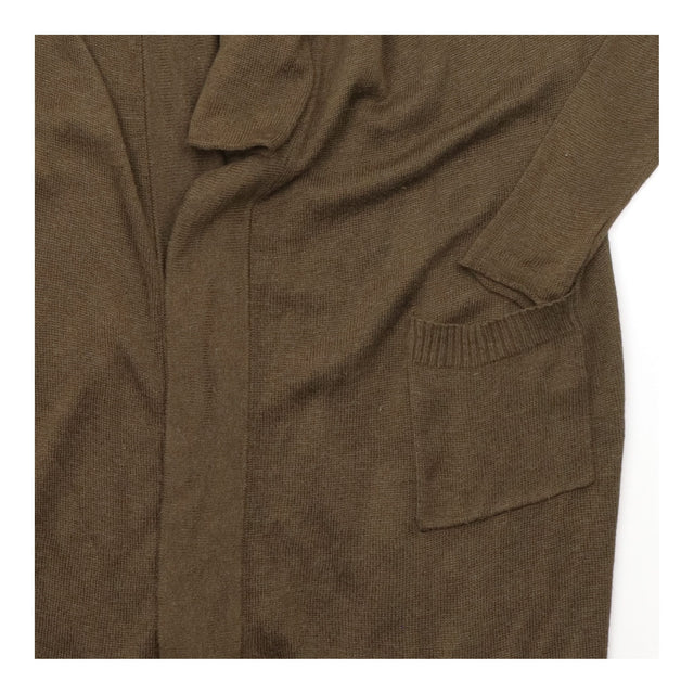 Longline Cardigan Moss Green Scarf Neck Open Front