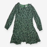 Jersey Dress Sage with navy Leaves and Red Berries