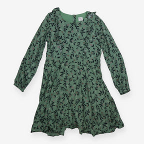 Jersey Dress Sage with navy Leaves and Red Berries