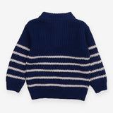 Knitted Sweater 1/4 Zip Blue with White Strip