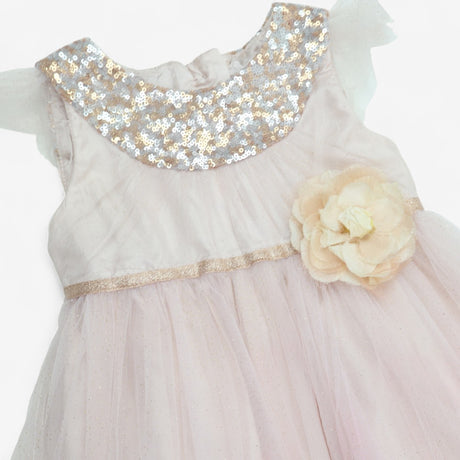 Dress Short Sleeved Pink Sparkle with Flower