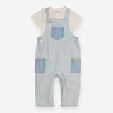 Blue and white striped dungarees with t-shirt