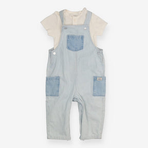 Blue and white striped dungarees with t-shirt