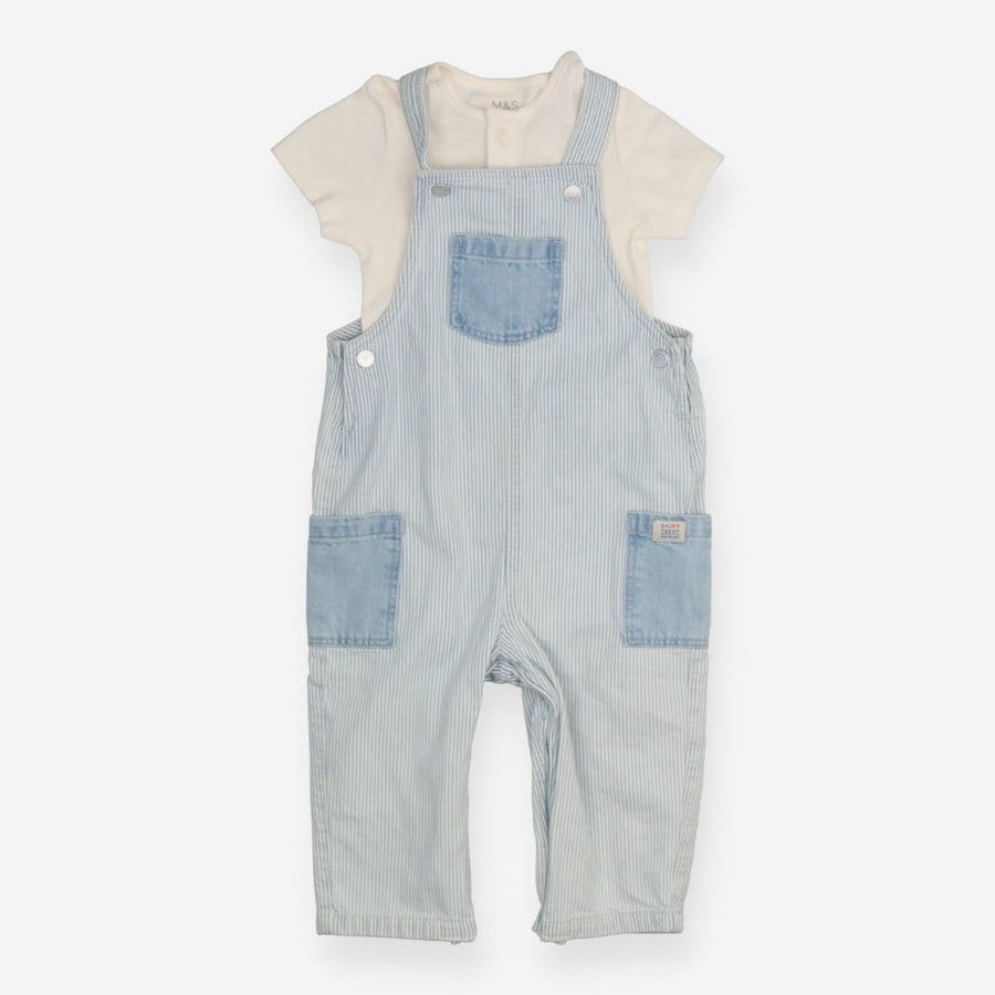 Blue and white striped dungarees with t-shirt
