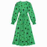 Midi Dress Green Viscose Star Print V Neck Long