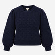 Navy Cable Knit Crew Neck Alpaca Blend Puff Sleeve