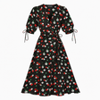 Black Floral Silk Blend Wrap Midi Dress