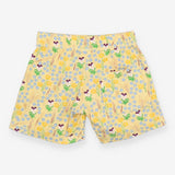 Shorts jersey yellow pansies blue flowers