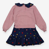 Sweater dress pink with navy skirt colourful heart