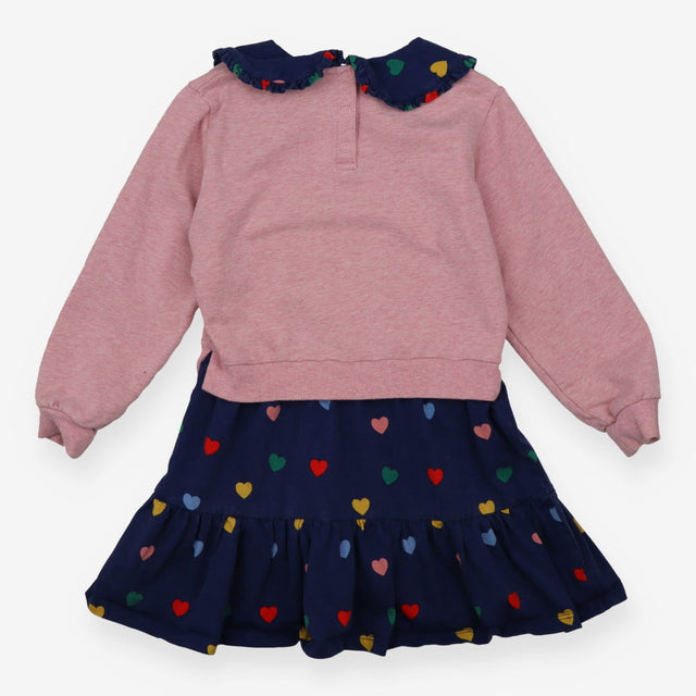 Sweater dress pink with navy skirt colourful heart
