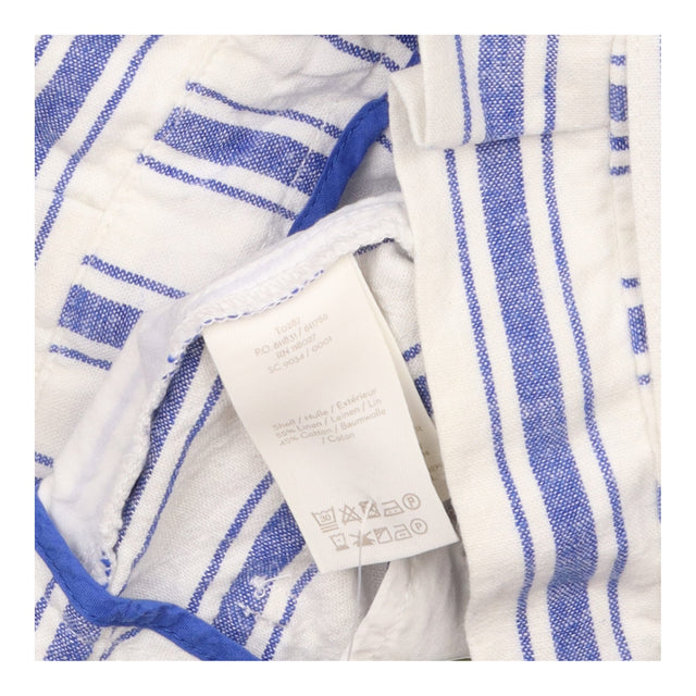 Trousers Linen Blend Striped Tie Waist Blue White 