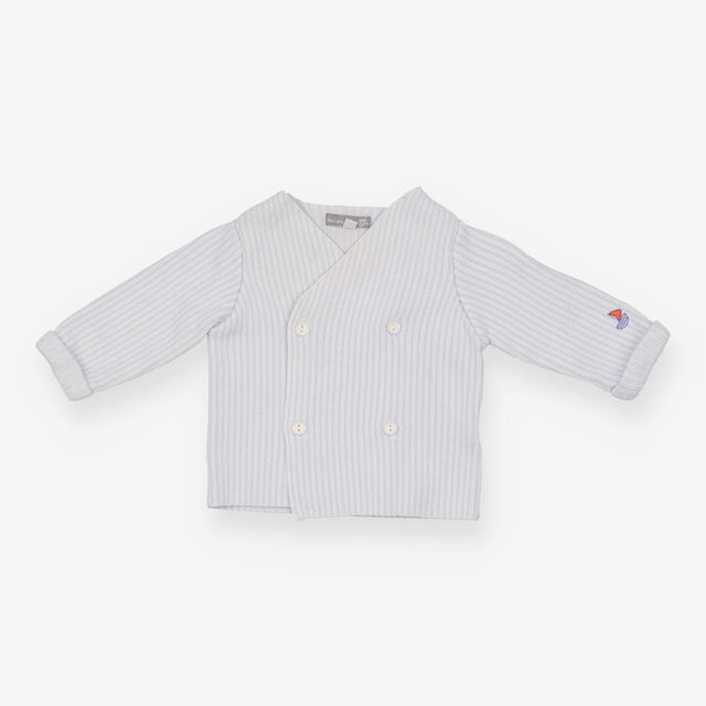 Baby Knit Cardigan Blue and White Stripe with Sail