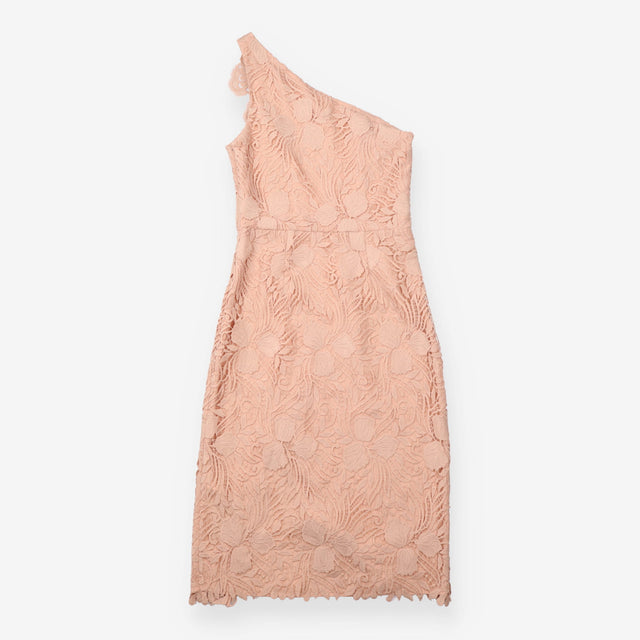 Midi Dress Blush Floral Lace One Shoulder