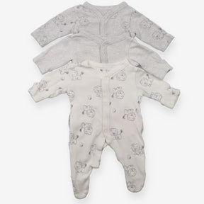 Grey and White Lion Sleepsuits 3 Pack 